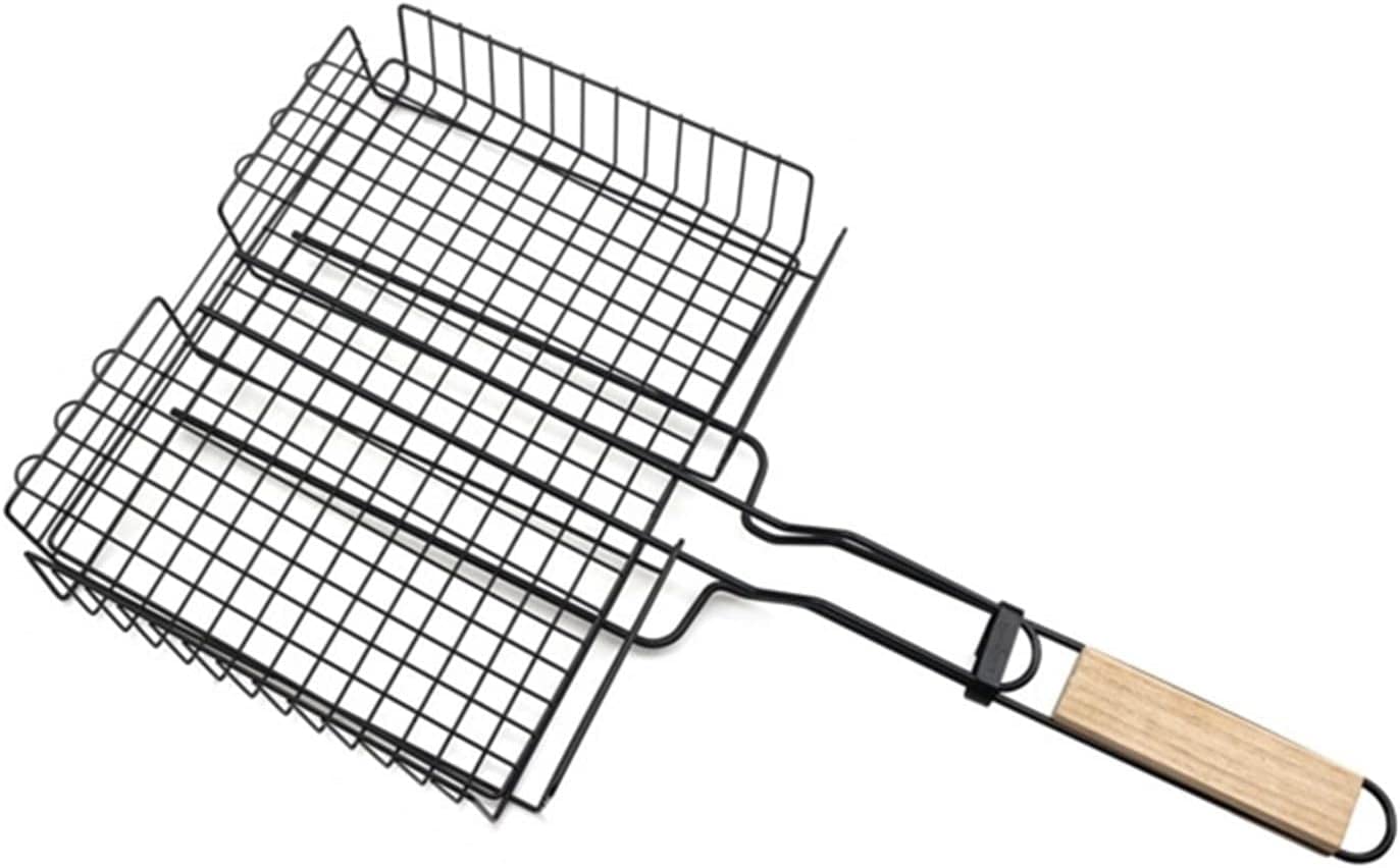 Griglie a Carbone 2 Pezzi Cestino per Rete per Pesci, Cesto per Barbecue in Ferro, griglia per Verdure, Clip per Barbecue.