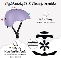 Vista 5 de Casco de bicicleta para niños, ajustable y para múltiples deportes, desde niños pequeños hasta jóvenes, 3 tallas Lavanda Pálido