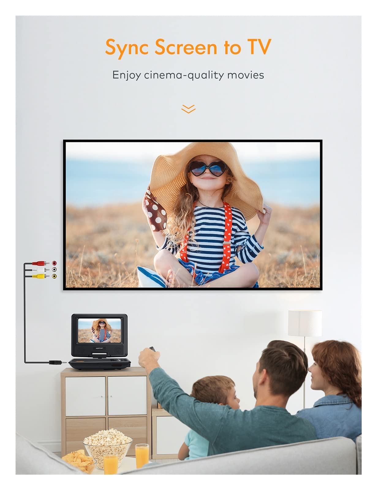 PV770 9,5 '' Portable DVD Joueur avec 7,5 '' HD Écran pivotant,Compatible avec La Plupart des Appareils