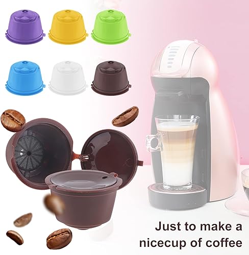 Miniatura 2 de Cápsula de café reutilizable para cafeteras Nescafe Dolce Gusto, paquete de 6 filtros de cápsulas de café coloridos recargables con cepillo de