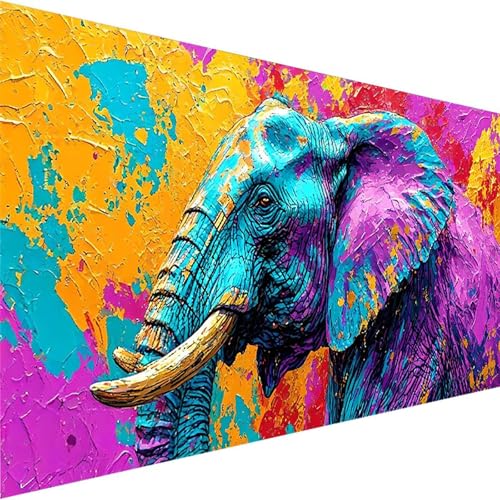 Pintar por Numeros Adultos Elefante, DIY Pintura por Números, Kit de Pintura al óleo de Lienzo DIY, Cuadros Para Pintar Por Numeros Animal - con Pinceles, Pigmento Acrílico 60x30cm, Sin Marco 0-5