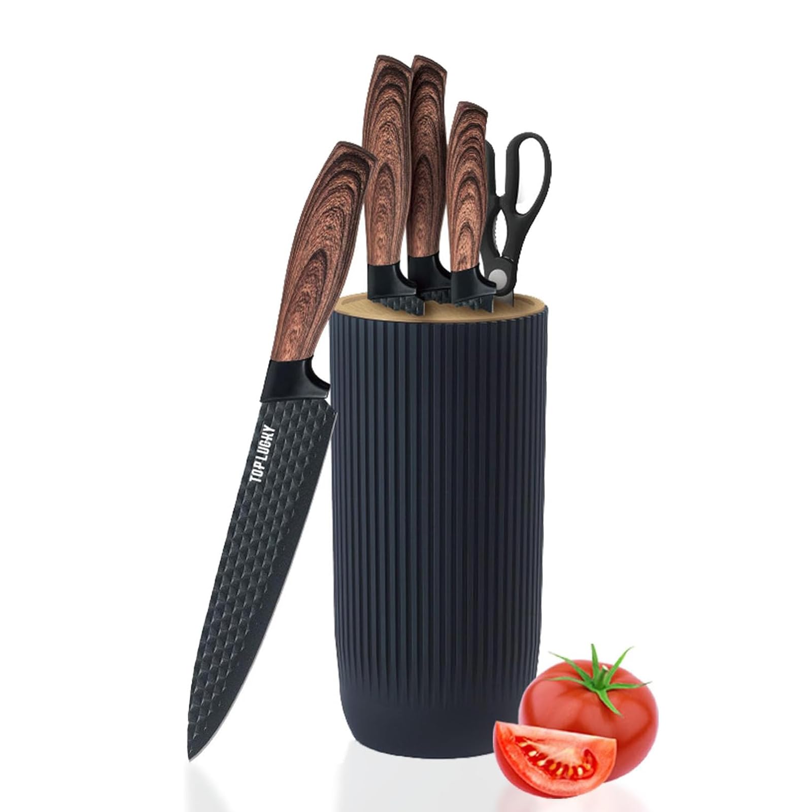 Justup Juego de Cuchillos de 6 Piezas Para Cocina - Cuchillos de Chef Afilados de Acero Inoxidable Antiadherente y Antideslizante Con Asiento (Negro)
