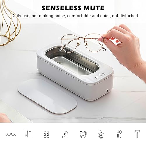 Miniatura 7 de Limpiador ultrasónico de joyas, limpiador ultrasónico de lentes de 47 kHz, limpiador ultrasónico portátil de acero inoxidable 304, limpiador de