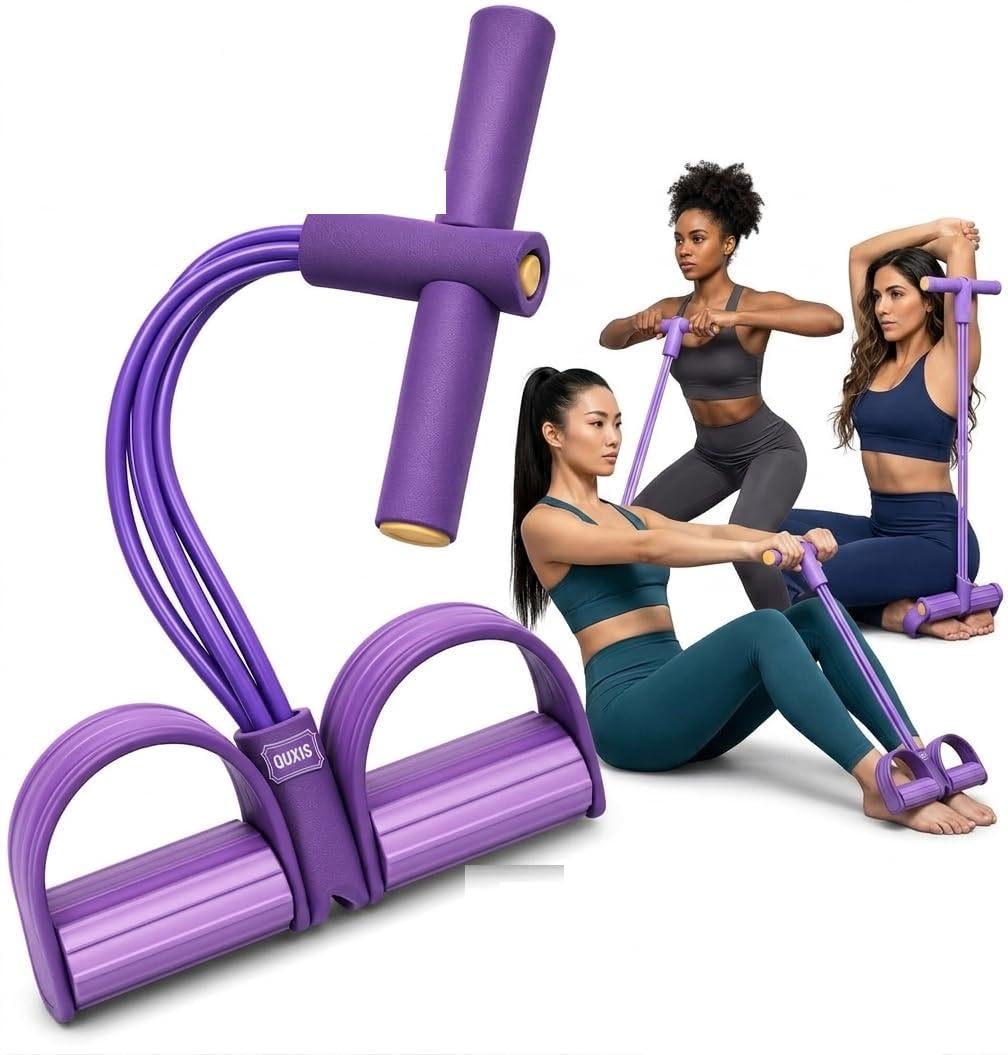 Pull Reducer Training Bands with 4 Tubes, Purple Resistance Exercise Equipment for Home Workout, Sit-up Bodybuilding Expander and Tummy Trimmer-image-8