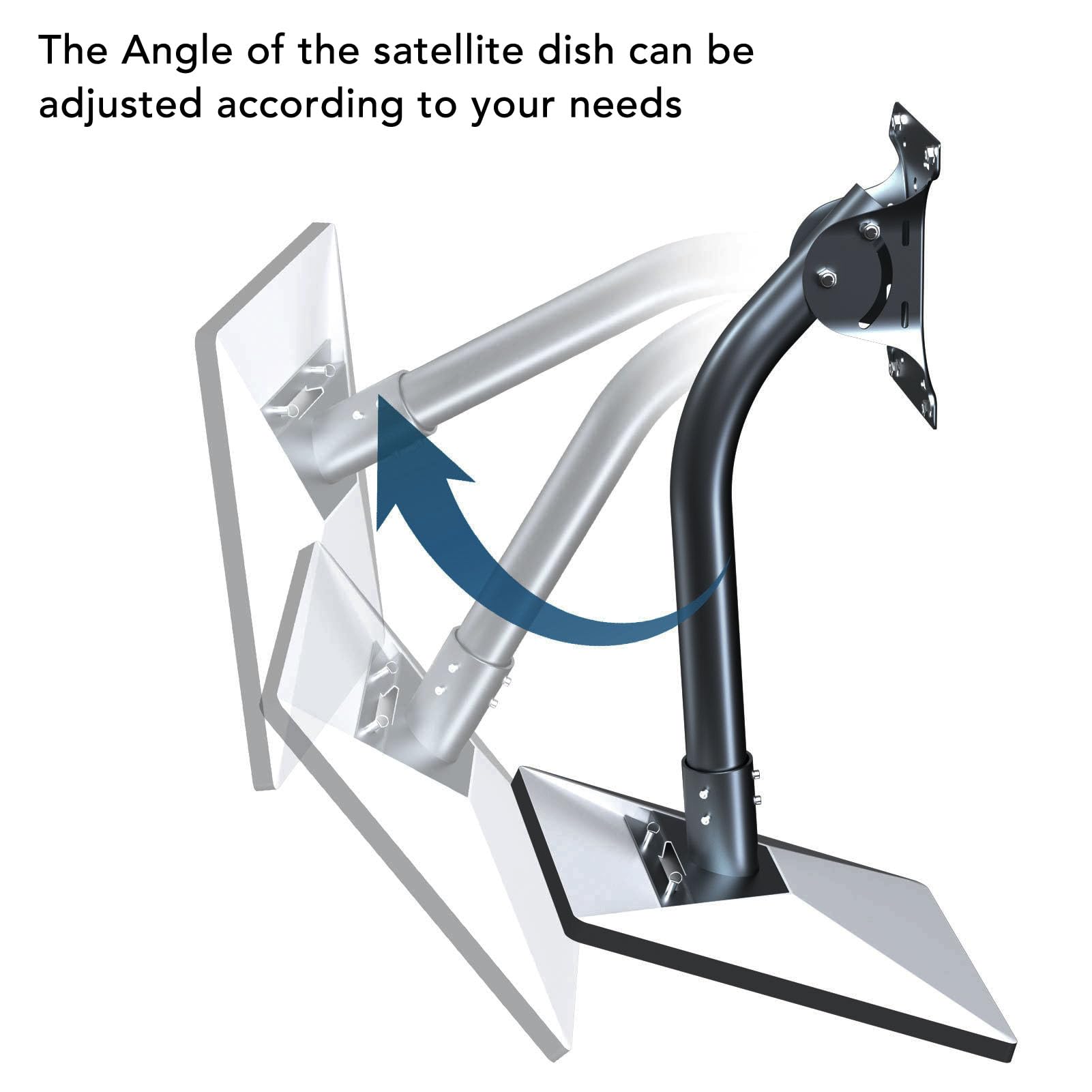 ASHATA Kit di montaggio in ferro e lega di alluminio di alta qualità per antenna parabolica Gen 3, palo con tubo curvo da 45,7 cm con base versatile, opzioni complete di viti per l'installazione