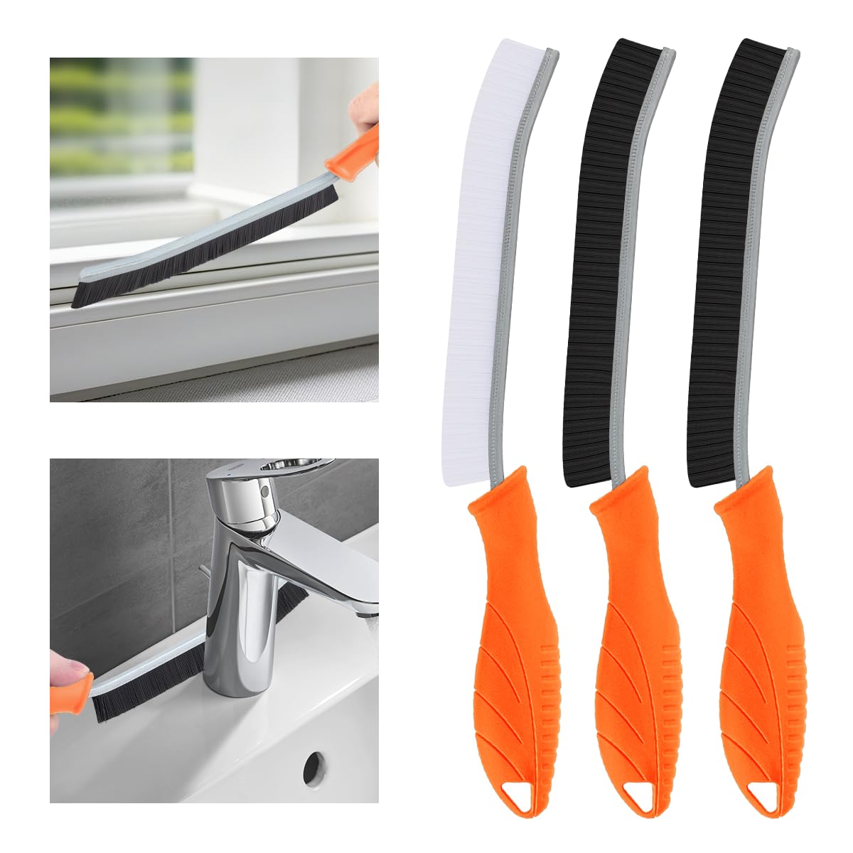 Hartborsten Eckenreinigungsbürste - Multifunktionale Reinigungsbürste für Toilette, Badezimmer und Küche (3 Stück, Orang