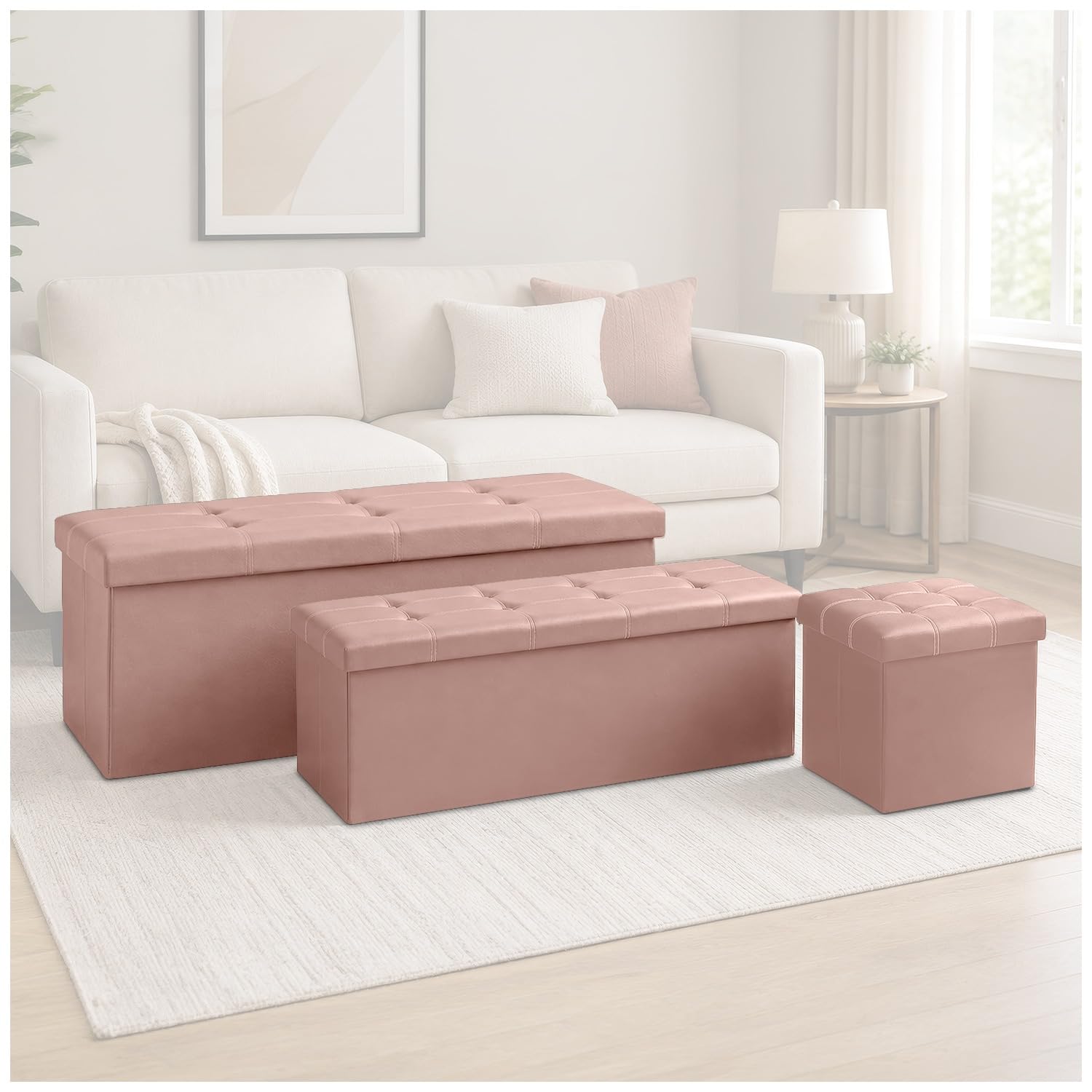 GC GAVENO CAVAILIA Leather Ottoman Storage Box Large With Lids, Pink