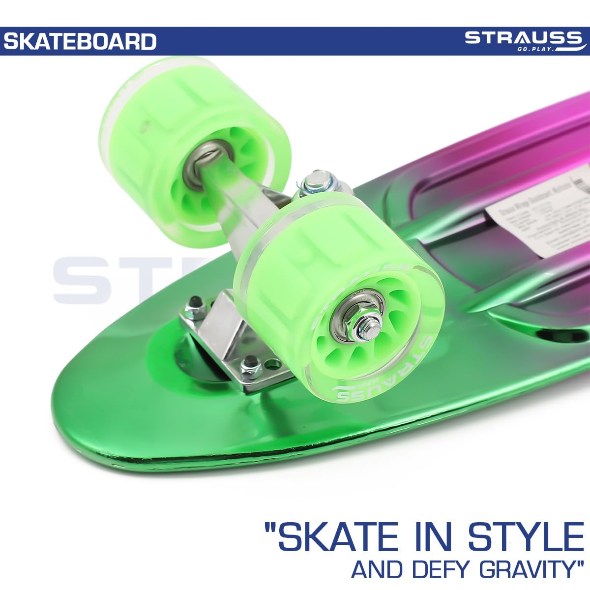 STRAUSS Polypropylene Cruiser Skateboard Penny Casterboard Hoverboard Anti-Skid Board With Abec-7 High Precision Bearings Ideal For 8 Years And Above 22 X 6 Inch, (Green,Pink,Blue) - Image 4 thumbnail