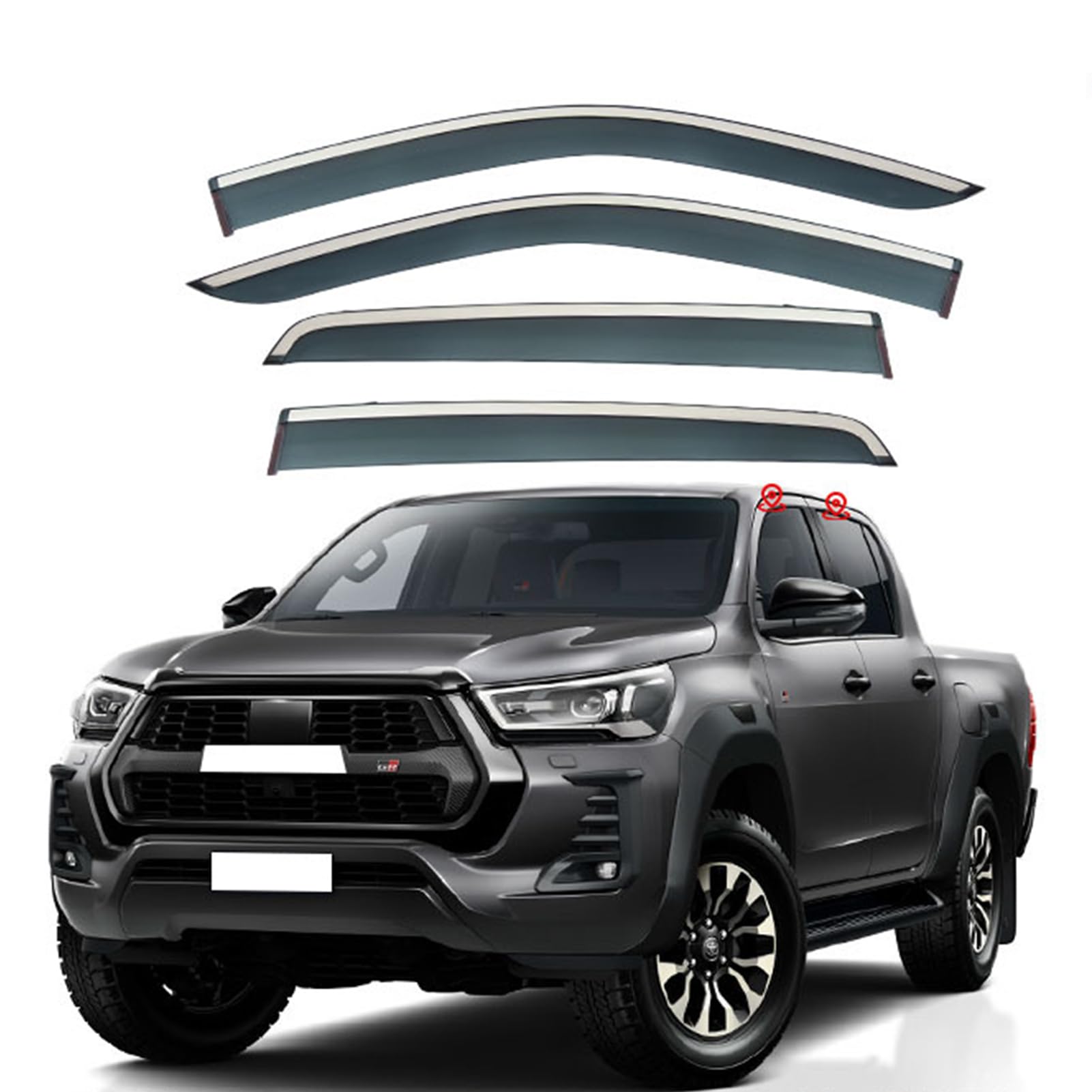 4pcs Side Window Wind Deflectors, Outside Mount Shade Sun Rain Guards, for Toyota HILUX REVO AN120-AN130 2015-2023 Deflector Vent Window Visors(Color:A)