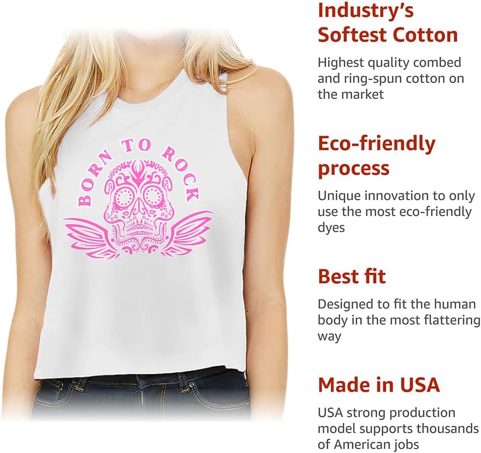 Born to Rock Racerback Cropped Tank - Skull Women's Tank - Cool Design Tank Top