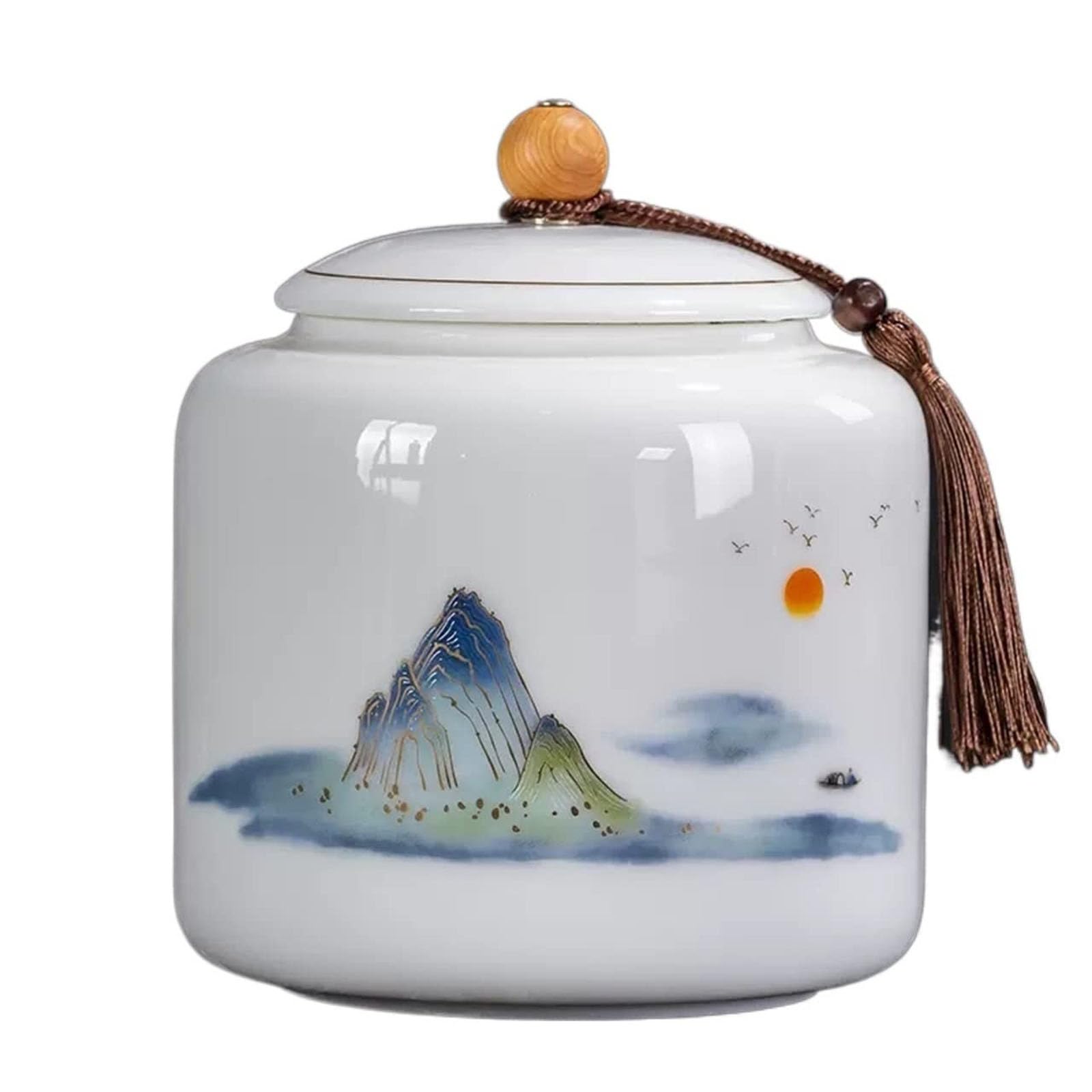 BradOc Porcelain Tea Tin for Loose Tea, Airtight Tea Tin, Storage Tin for Food, Chinese Style Canister with Pattern Decoration, Tea Tin/Coffee Tin/Coffee Tin,B