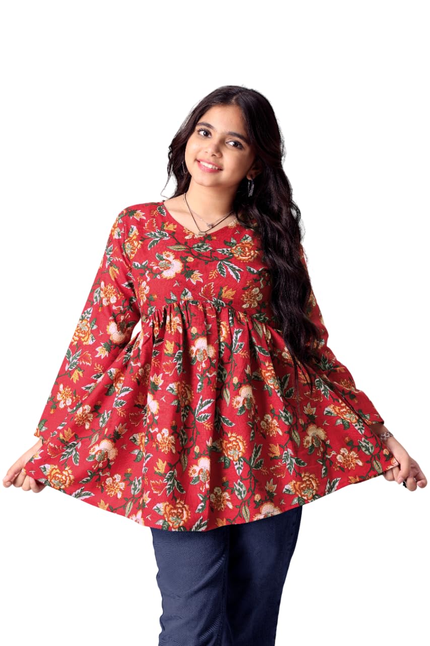 Aarya DESIGNER Girls Floral Printed Pure Cotton Flared Short Kurtis - Review, Price and Buying Guide