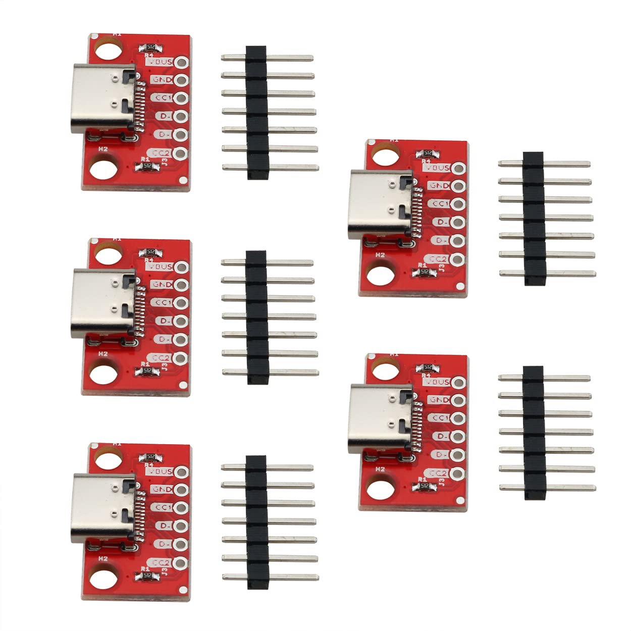 Ruiwaer 5Sets USB Type C Breakout Serial Basic Breakout Female Connector 16P PCB Converter Board Type PCB Converter Board, Red