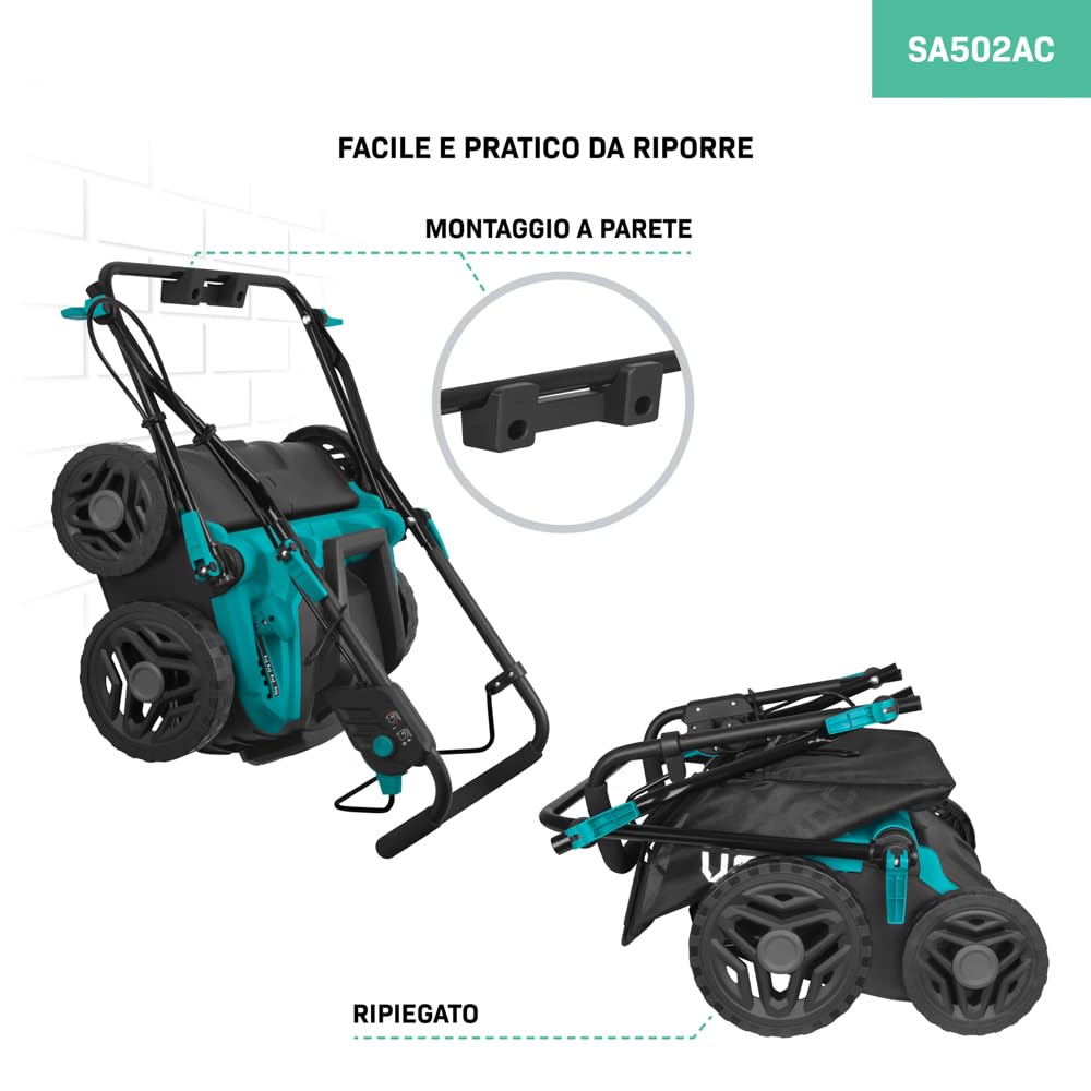 VONROC Arieggiatore Scarificatore 1300W Rullo Scarificatore Aeratore Cassetta Raccogli Sfalci 35L