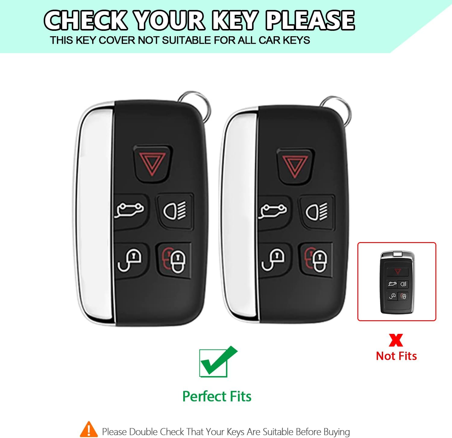 FT FUNTOR for Range Rover Key Fob Cover,Compatible with Land Rover LR4 Range Rover Sport Evoque Jaguar XJ XE XJL XEL XFL F-pace,5 Buttons TPU for Jaguar Key Fob Cover with Silver Edge (A-Black) - Image 2