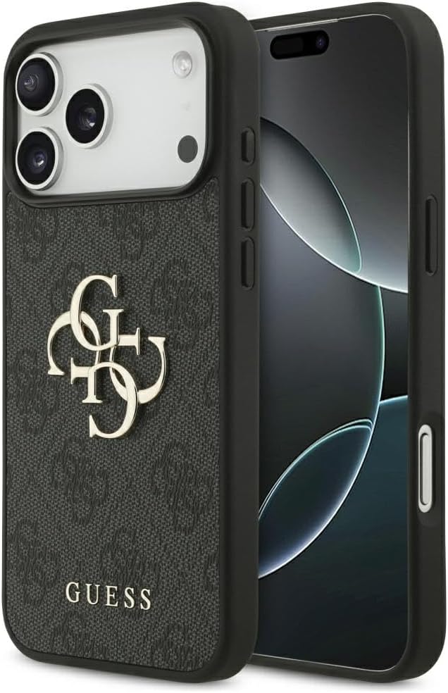 CG Mobile Guess Case, [Compatible with MagSafe], PU Leather Case With Big 4G & Classic Logo, Anti-Shock, Drop Protection, Slim & Tough, Shock Resistant (Black, Compatible with iPhone 17 Pro)
