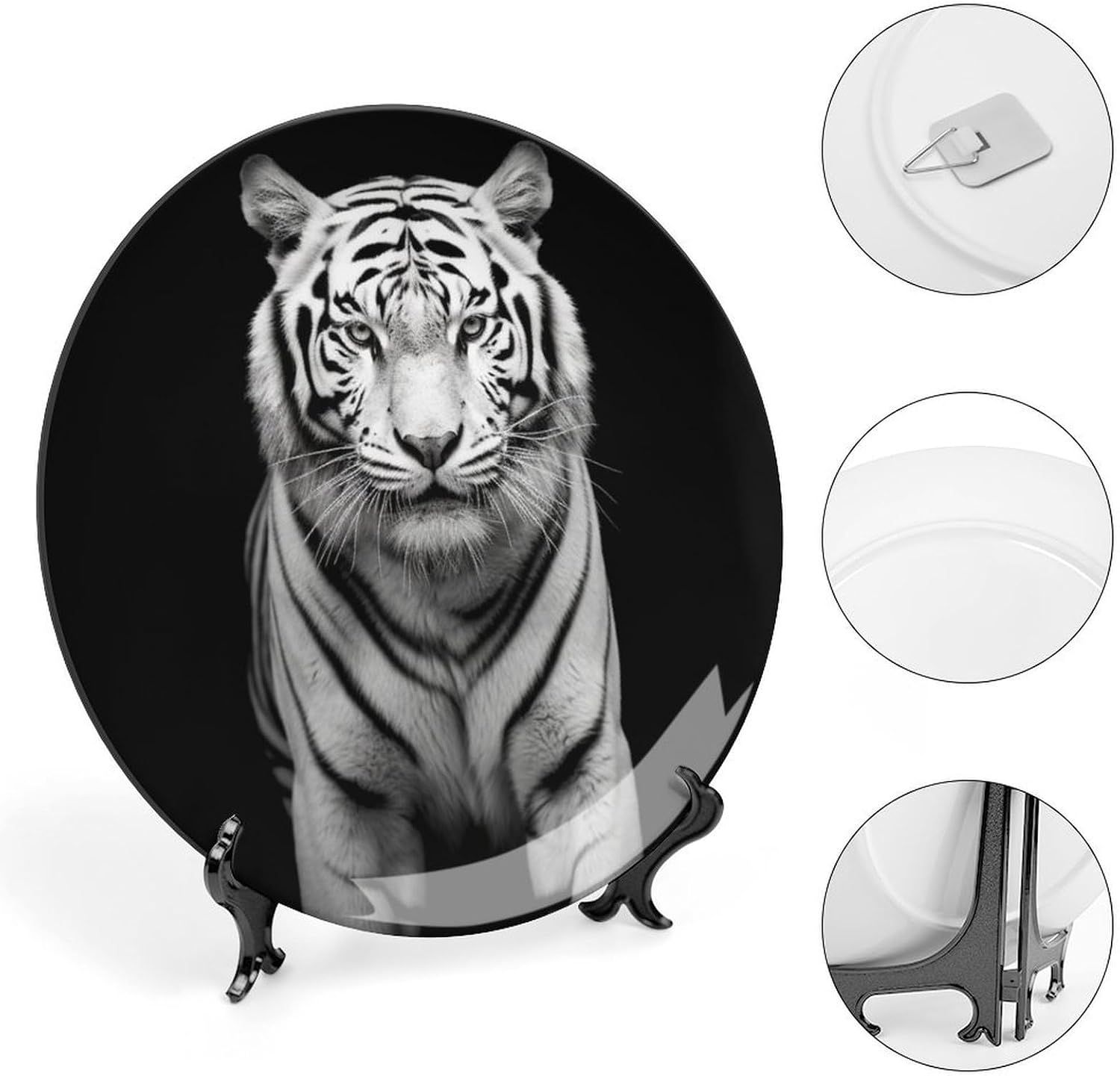 Black And White Tiger Ceramic Decorative Plate for Home, Bone China Plates