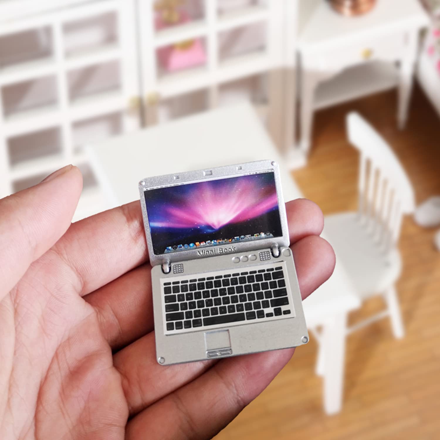 3-delig poppenhuis mini laptop tablet smartphone, 1 stuk 3 cm poppenbril, scènesimulatiespeelgoed, simulatie-elektronica-producten, poppenaccessoireset (zilver
