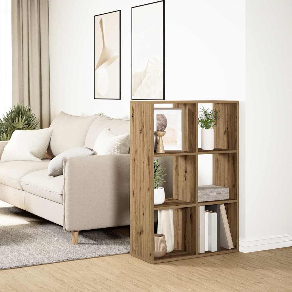 Raumteiler-Bücherregal Artisan-Eiche Holzwerkstoff 69,5x29x103,5 cm 6 Fächer Standregal mit Stauraum für Wohnzimmer Schlafzimmer Büro vielseitig nutzbar