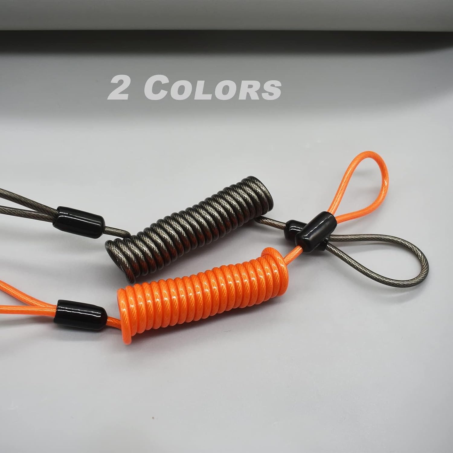 4 pcs Stainless Steel 4mm Thickness Vinyl Cover Wire Cable Spring Coiled Cable Lock Safety Tether Lanyard with Loops Ended, Extended 5 Feet (150cm), All Black