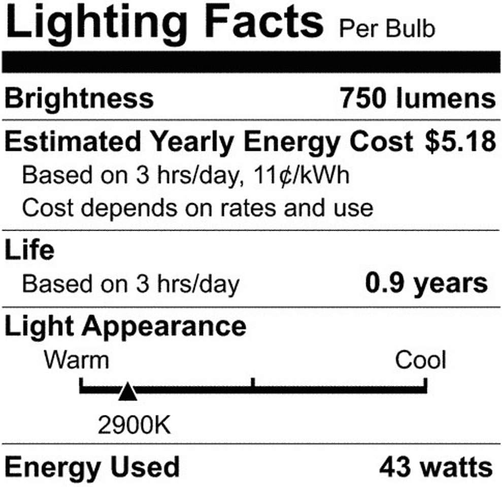 Satco S2402 43 Watt (60 Watt) 750 Lumens A19 Halogen Warm White 3000K Clear Light Bulb, 2-Pack