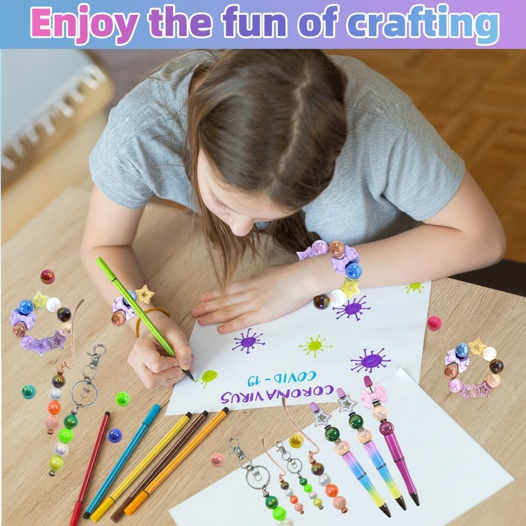 253 Pieces Beads for Pens - Acrylic Loose Beads Bulk Set - Beads Kit for Crafts - Fit for Jewelry Making, Bracelets, Beadable Pens, and Focal Bead - Cute Bead for DIY Supplies - Image 5