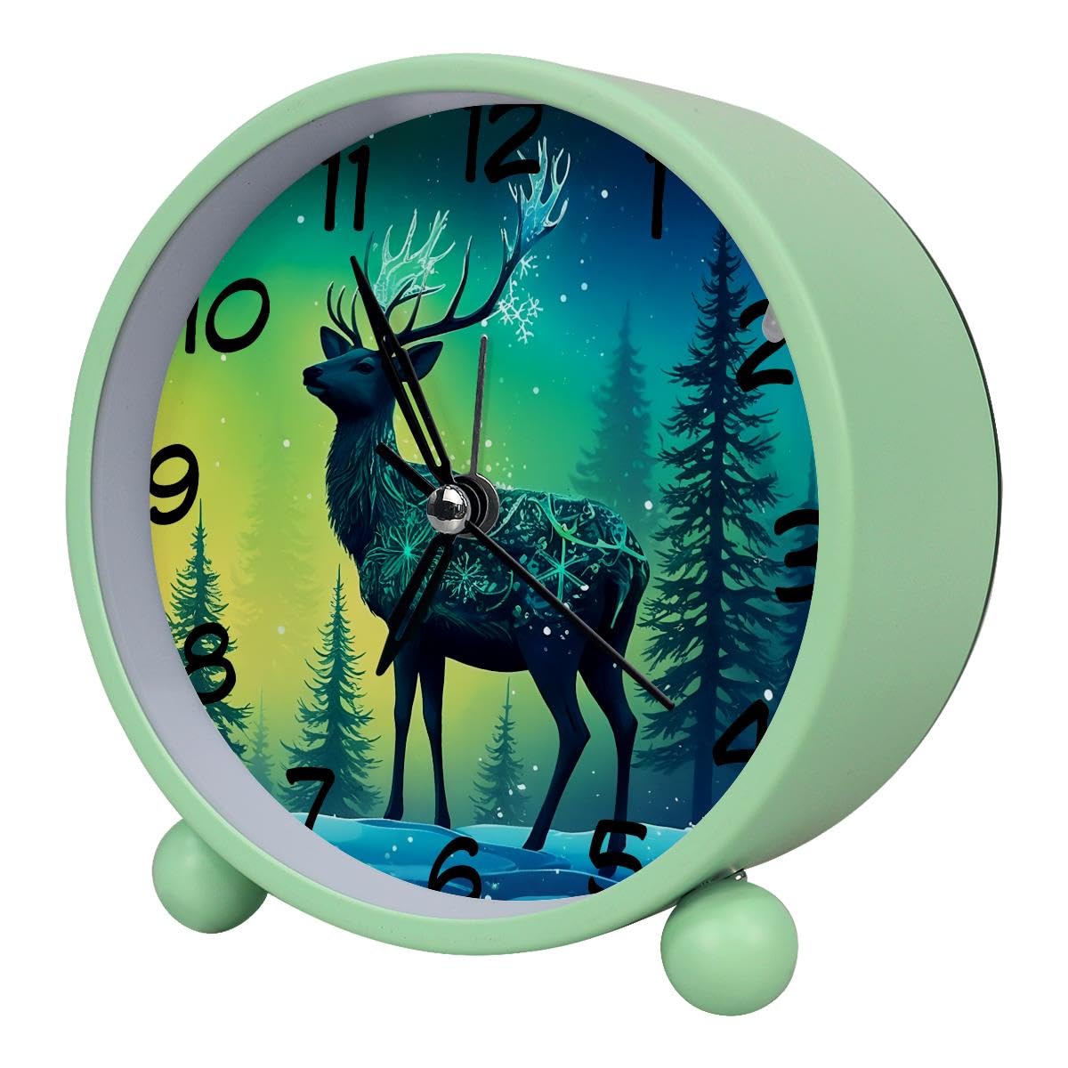Luoweisi Analog Alarm Clock Forest Deer, Silent Non-Ticking with Night Light, Battery Operated, Round Desk Alarm Clock for Office, Bedroom, Elderly, Adults, Children, Student Gifts