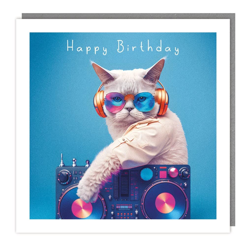 Tracks Publishing General Male/Female Funny Birthday Card - DJ Cat in Headphones and Sunglasses - Eco-Friendly & Recyclable - Made in the UK