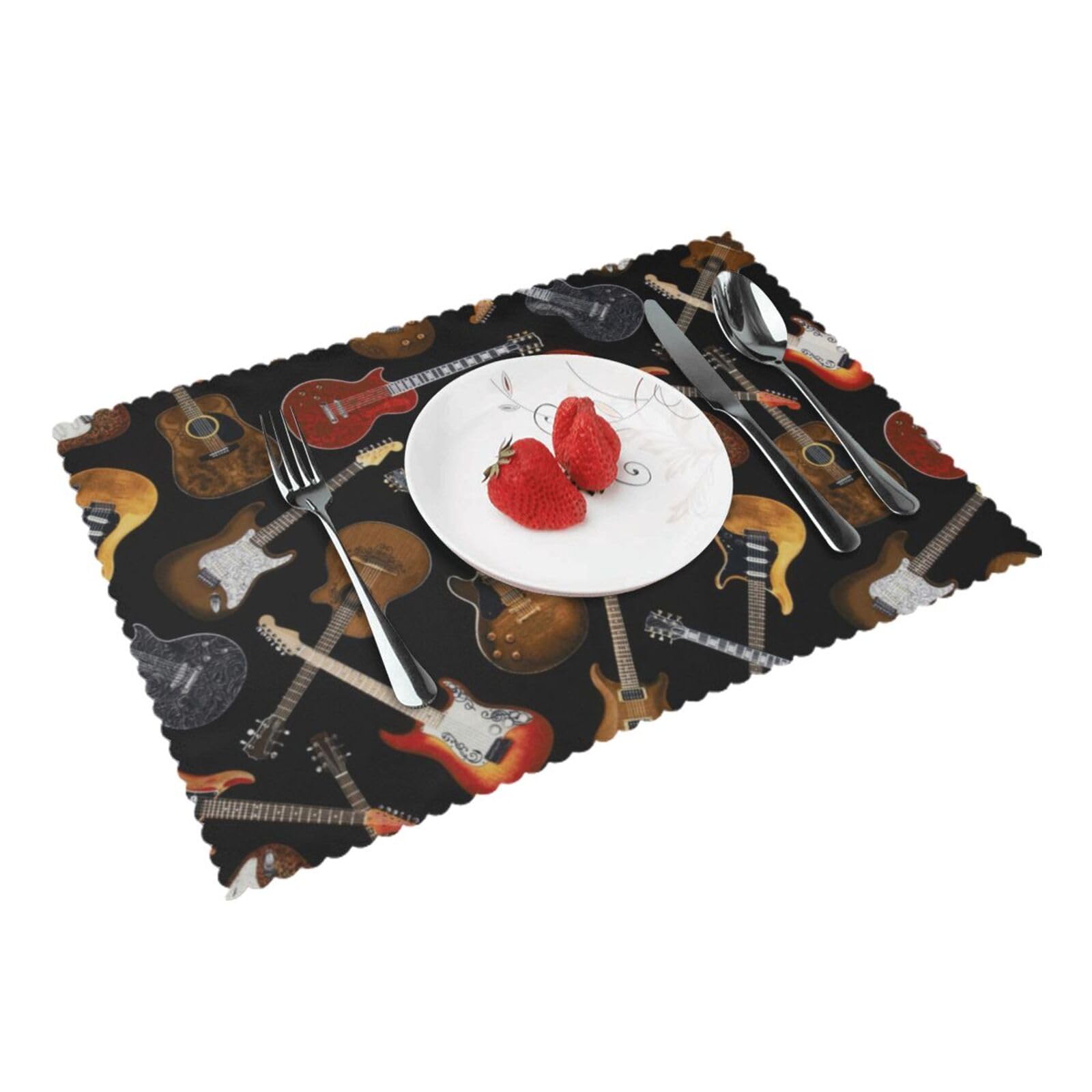 Guitars Printed Placemats Set of 4 PCS Washable Placemat for Kitchen Table Heat-resistant Table Mats 45x30 CM