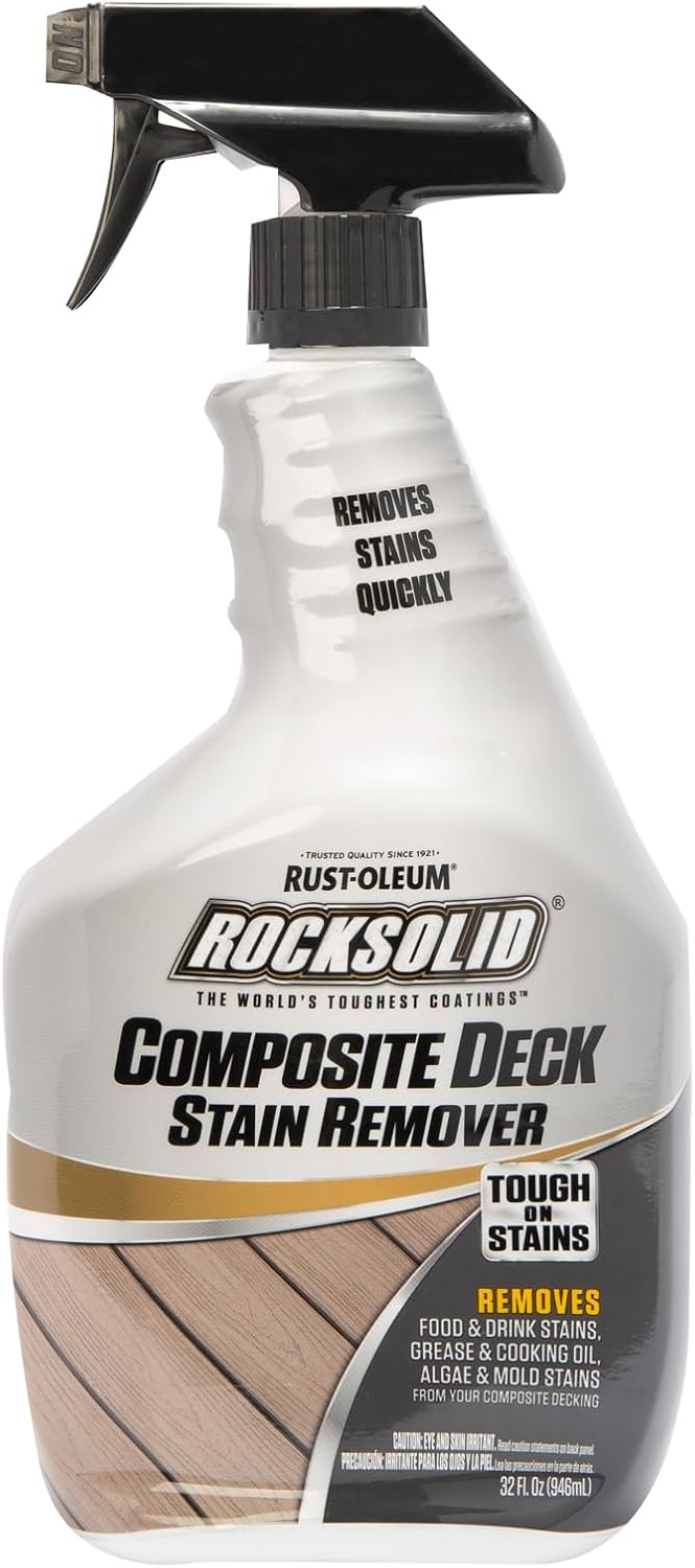 Rust-Oleum RockSolid Composite Deck Stain Remover, 32 oz - Biodegradable Spray for Tough Food, Grease & Paint Stains on Decks & Patios
