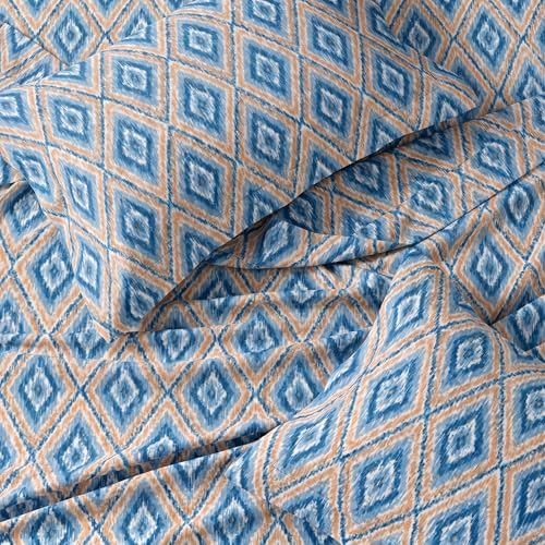 Image of LANE LINEN Symphony | 100% Cotton Sheet Set | Soft & Breathable Fabric | 3 Piece (1 Bedsheet + 2 Pillow Covers) | Double Bed Sheet Set - Linear Blue Horizon