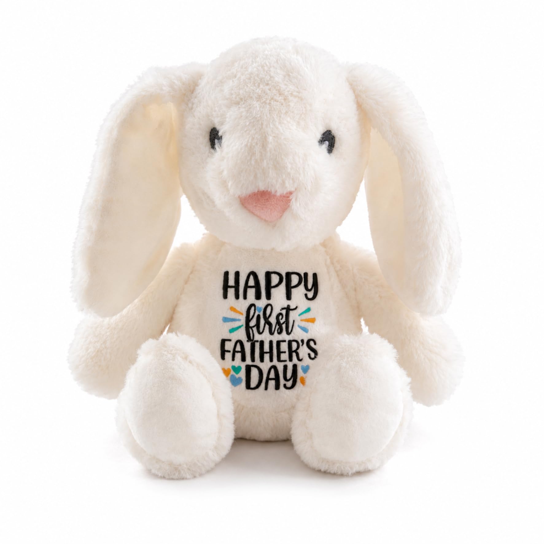 Silly Dog Designs- Happy First Father’s Day Bunny - Personalised or Standard Plush Rabbit Gift - Soft White Bunny Teddy for New Dad - Baby’s First Father’s Day Keepsake (Standard Version)