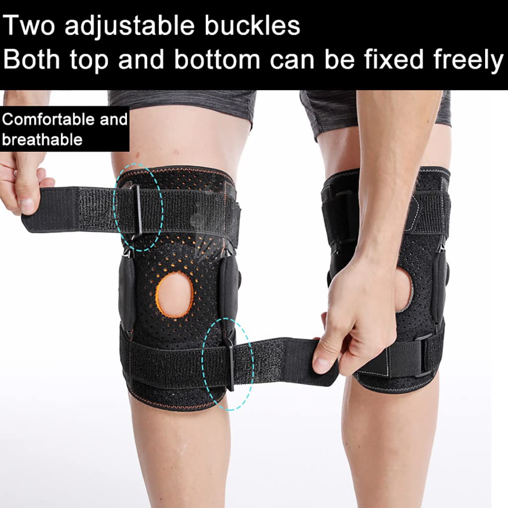 Rodillera de 2 piezas con bisagra - Rótula abierta ajustable con correas paralelas y estabilizadores laterales duales - Soporte de compresión para el alivio del dolor de rodilla y la recuperación