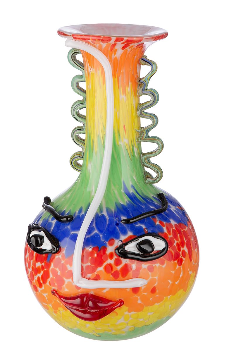 GILDE GLAS art Vaas gezicht - sculptuur en decoratief object handgemaakt - H 28 cm