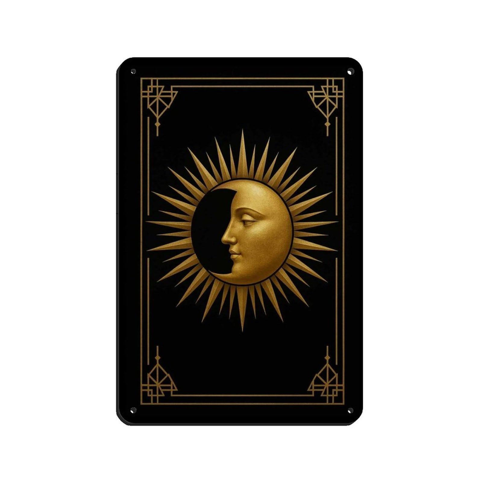Celestial Decor Golden Sun Poster Retro Poster Metal Tin Sign Chic Art Retro Iron Painting Bar People Cave Cafe Family Garage Poster Wall Decoration 8x12inch(20x30cm)