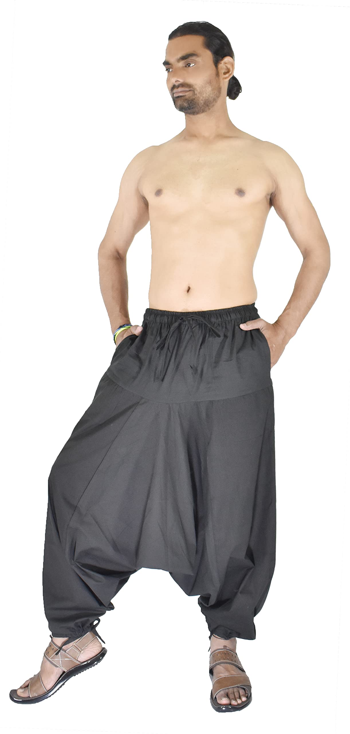 Whitewhale Pantalon de yoga en coton uni pour homme