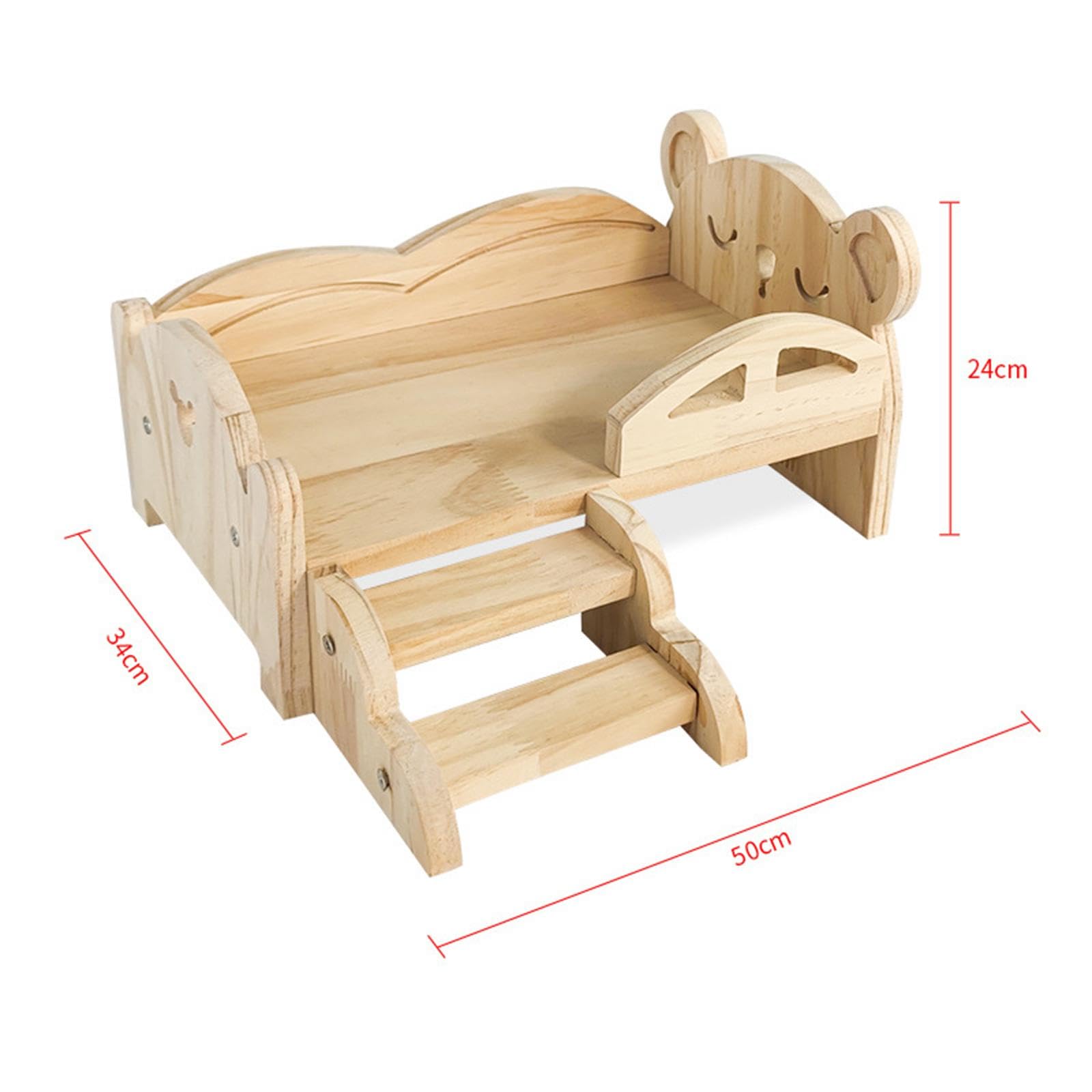 Cama para Cobayas, Cama para Animales Pequeños con Escaleras, Hábitats para Mascotas Pequeñas, Cama de Madera para Hámsteres Y Conejos, Oso Grande