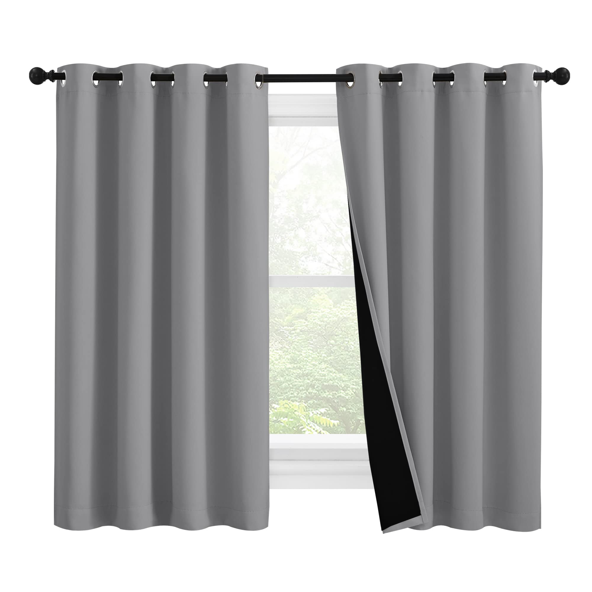 NICETOWN Silver Grey 100% Blackout Curtains with Heat and Cold Blocking, Thermal Insulated 2-Layer Lined Drapes, Noise Cancellation Window Draperies