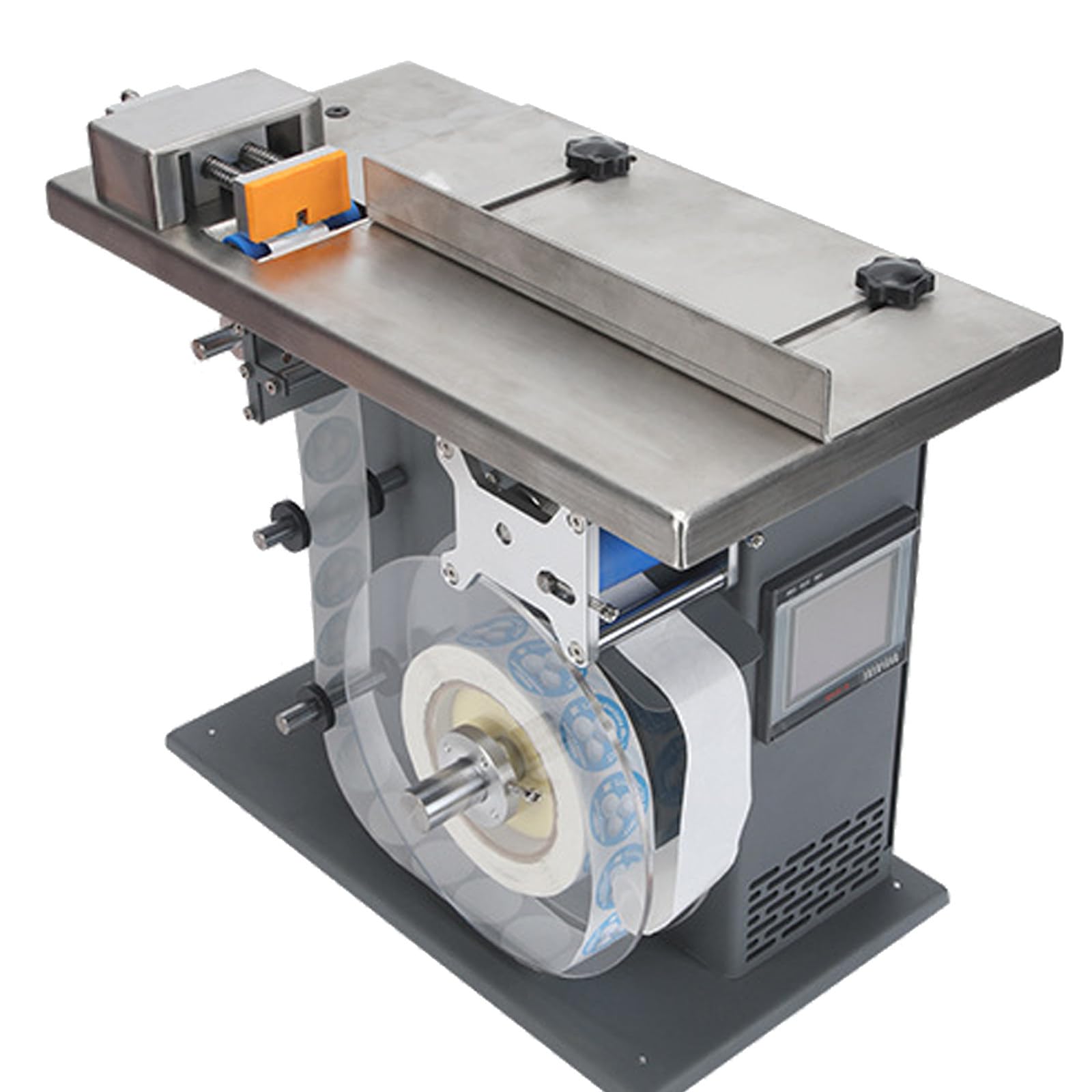 Etichettatrice con centraggio Automatico e PLC. velocità da 15 a 30 Etichette/min.Applicatore angolare a 90° con precisione di ±0,5 mm.Prestazioni affidabili Thediameteris25-30mm