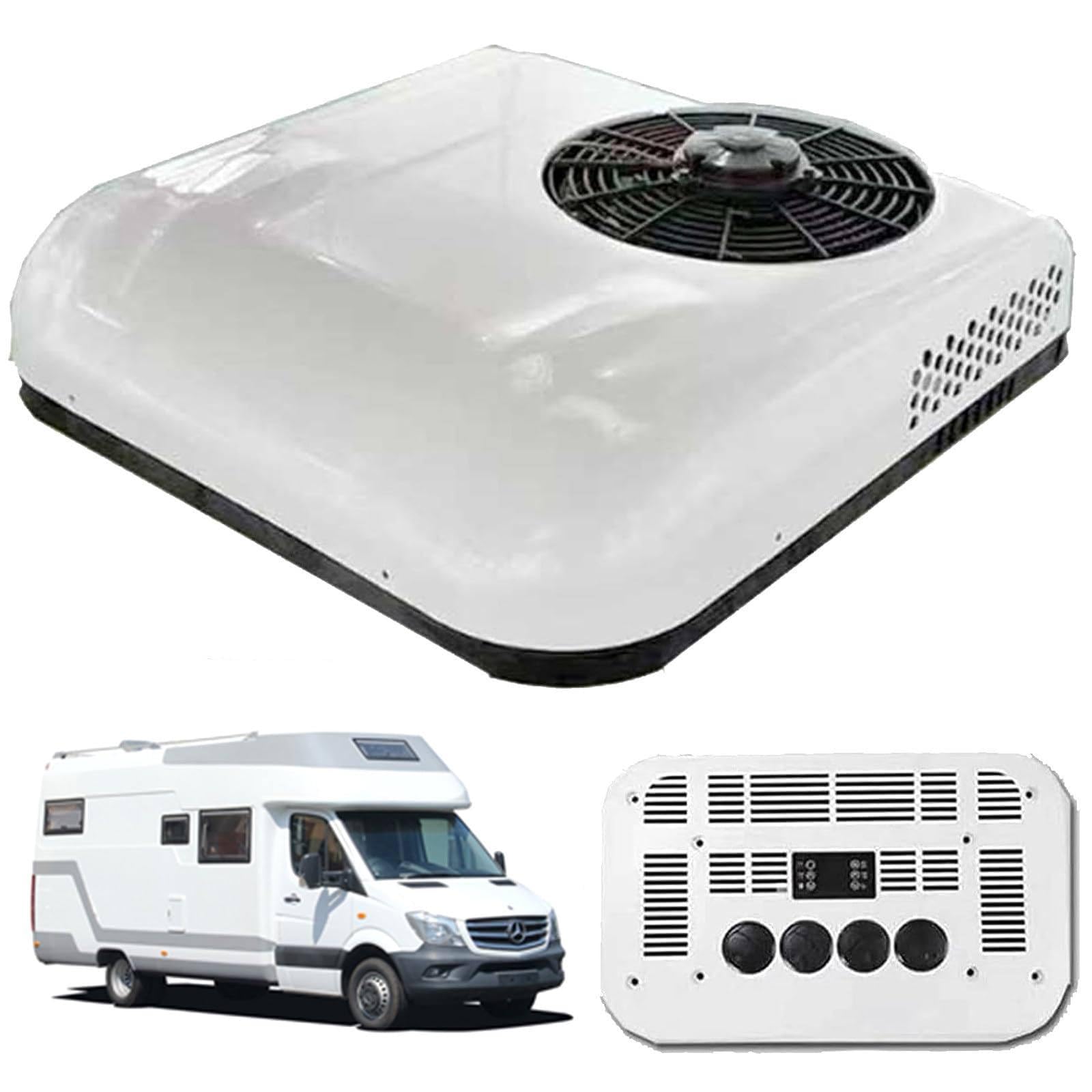 Klimatyzator dachowy 12 V / 24 V do samochodów kempingowych, klimatyzator Dc Rv, cichy klimatyzator, do samochodów kempingowych, autobusów, koparek, kamperów, pojazdów rolniczych,White-12V