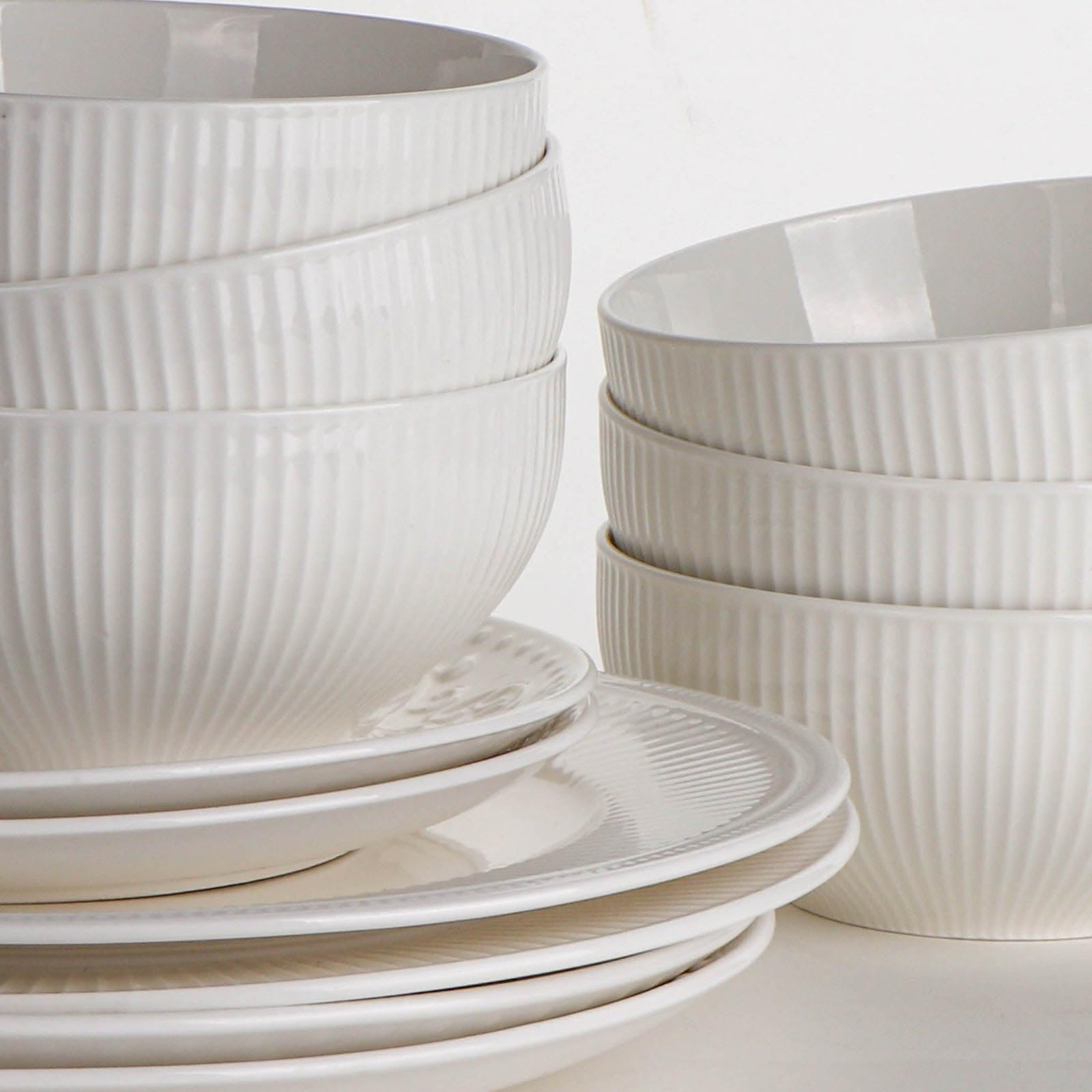 Artena Ceramiczne miski na musli, 740 ml, wytłaczane miski do zupy, zestaw 6 sztuk, białe miski do sałatek do kuchni, miski obiadowe 15 cm na śniadanie, płatki owsiane, ryż, makaron, zmywarka,