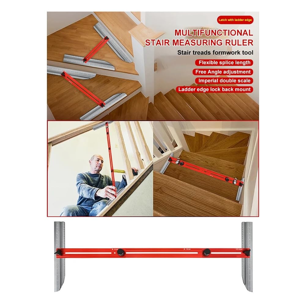 Plantilla para Escalones de Escalera, Herramienta Profesional para Trazar Repisas, Herramienta de Medición de Escaleras, Plantilla para Contrahuellas y Tabiques de Pared.