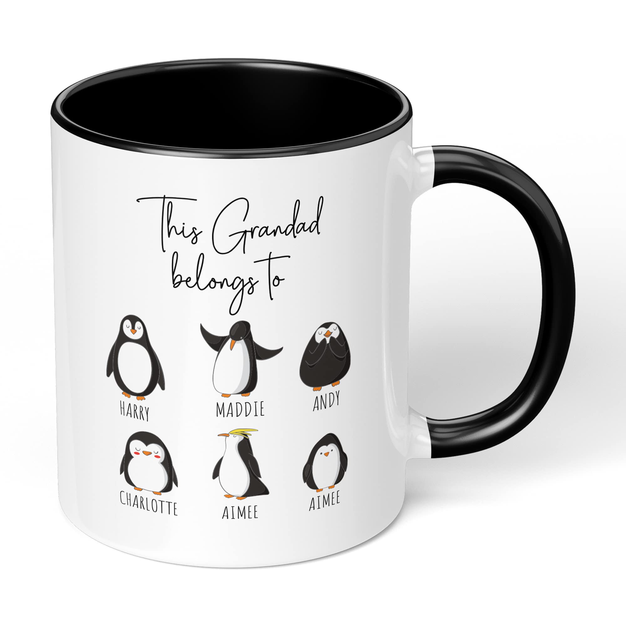 Print Maniacs Fathers Day Mug Cup 11oz Personalised Birthday Christmas Dad Daddy Grandad Uncle Stepdad New Born Baby First 1st Gift Present for Him Penguins (Black Fill Mug, Grandad)