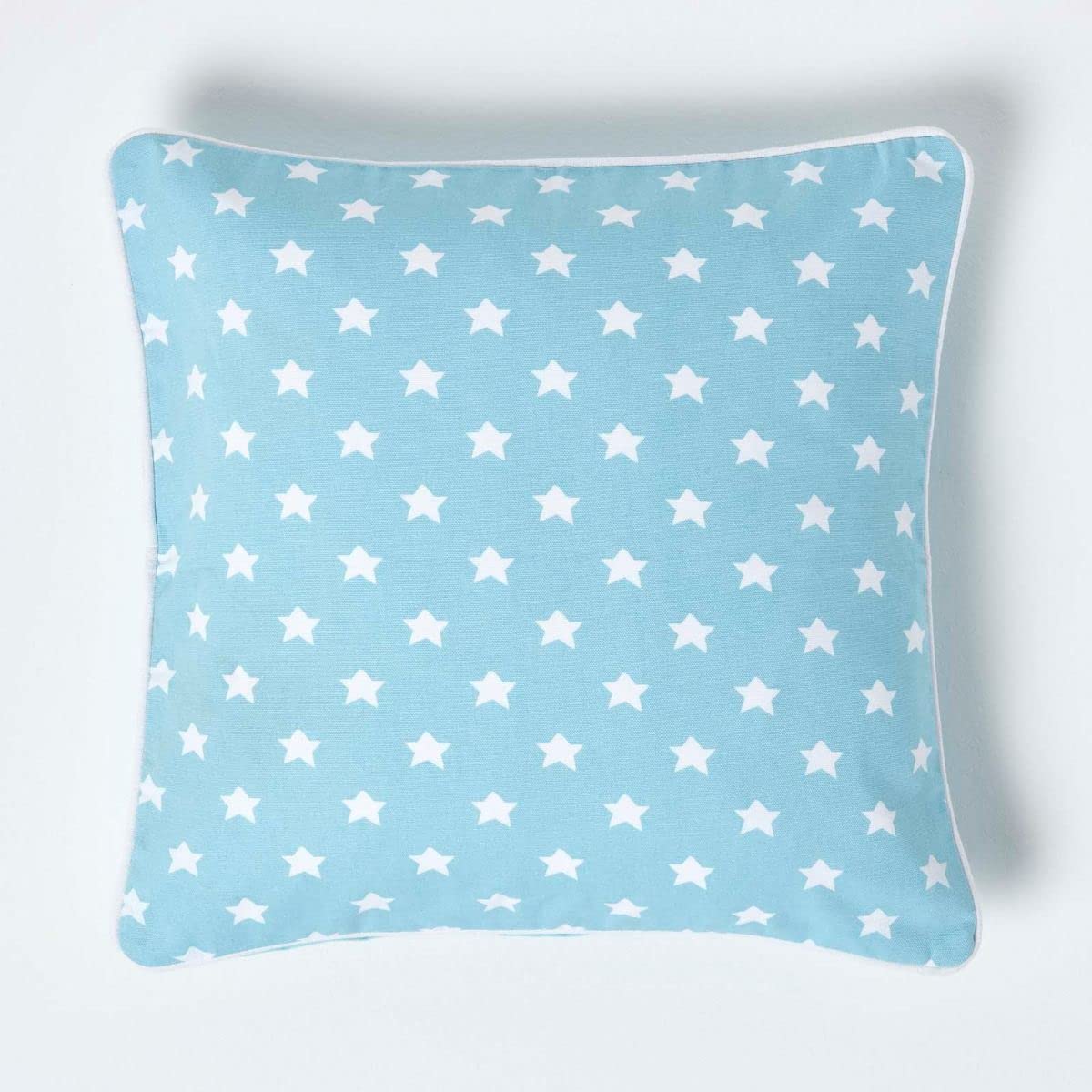 HOMESCAPES - 100% Cotton - Star - Cushion Cover - 45 x 45 cm Square - 18 x 18 Inches - Blue White - 100% Cotton Sofa Pillow Cushion Cover - Washable