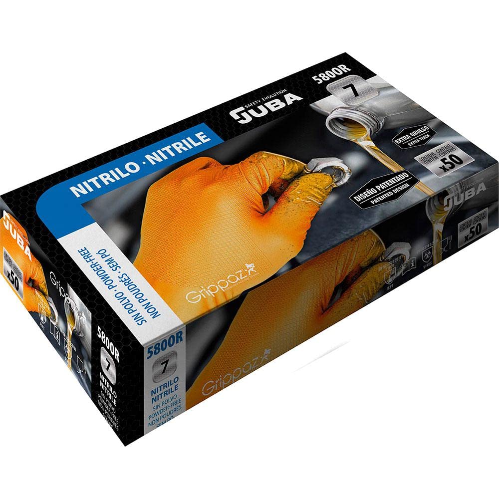 Juba Orange 'Grippaz' Disposable Nitrile Powder-Free Coating, Size 8
