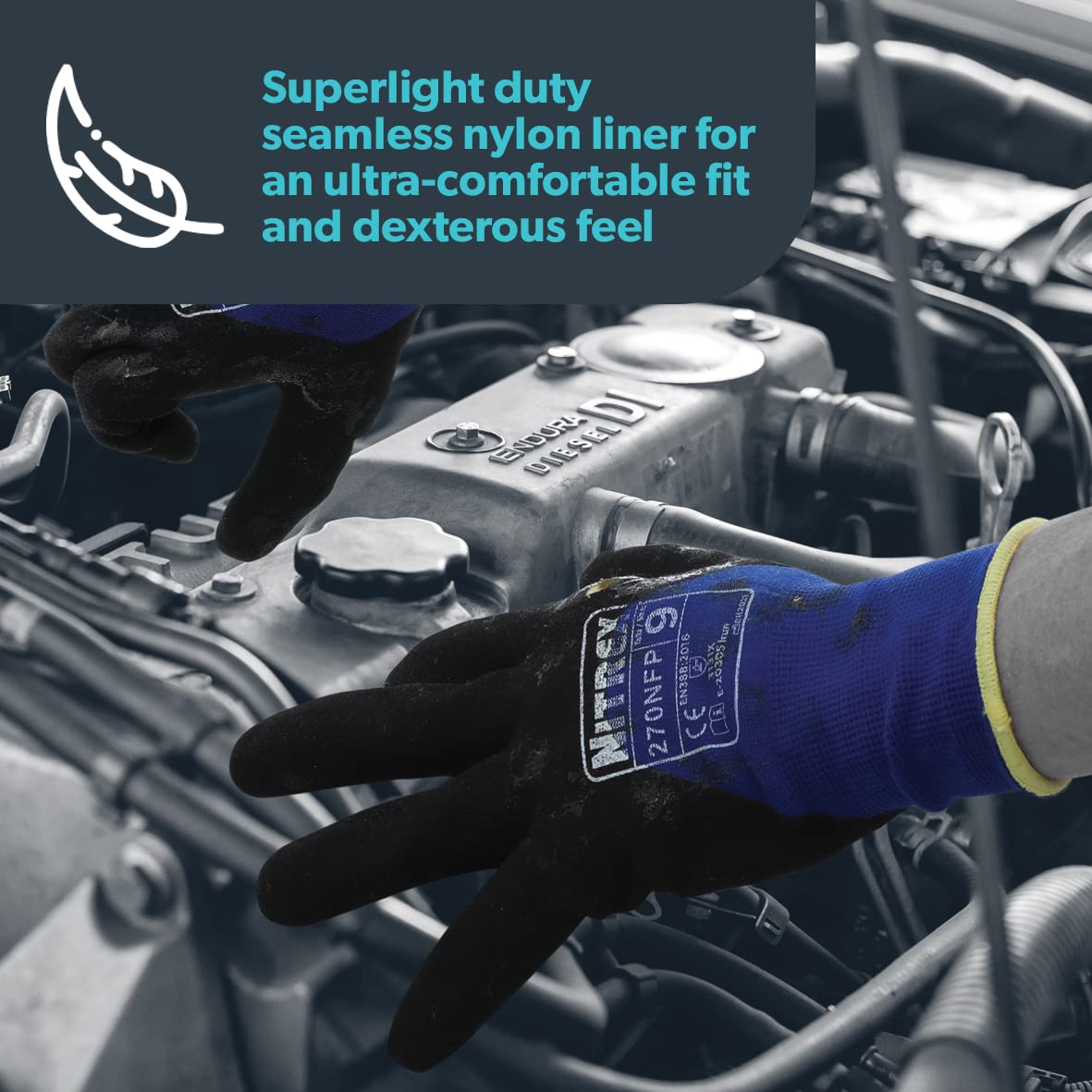 NITREX Unigloves 270NFP Gants de manutention réutilisables avec revêtement 3/4 sablé et doublure en nylon Bleu/noir