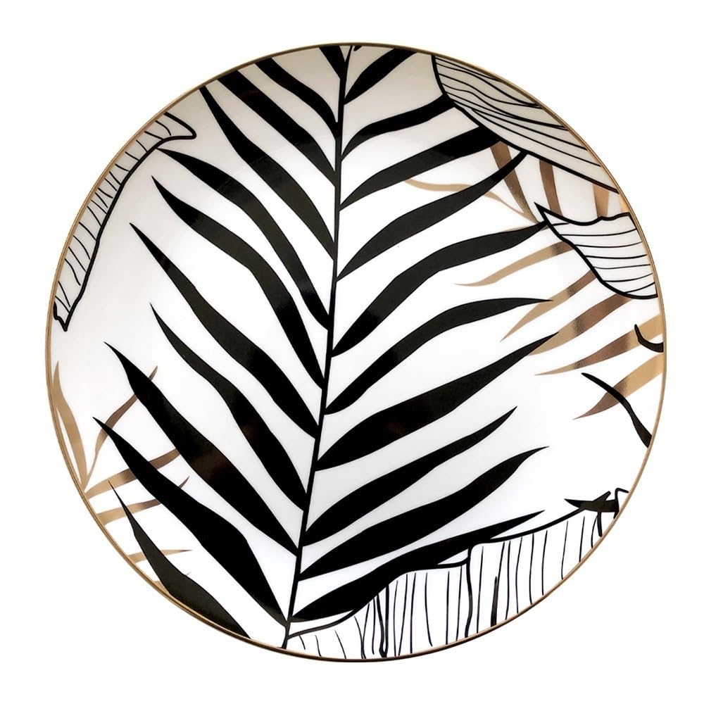 Talerze do makaronu, ceramiczne talerze deserowe zastawa stołowa ceramiczna zastawa stołowa czarny złoty liść dekoracja porcelana kostna świąteczny talerz domowy pieczony ryż talerz 4 szt.