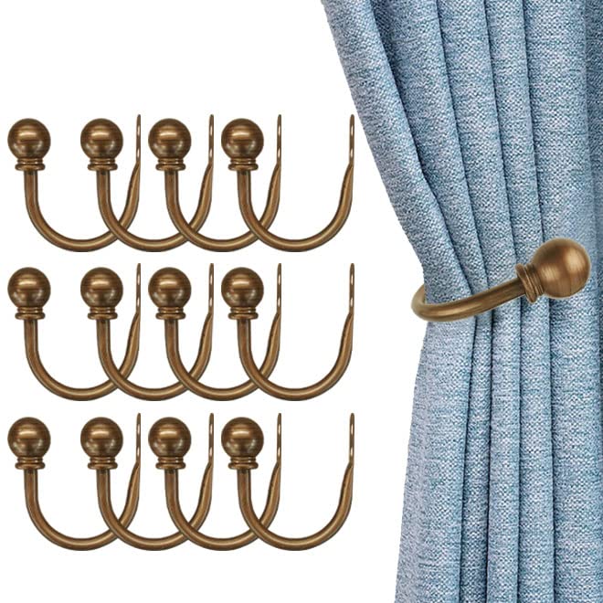 Kowibcl Curtain Holdbacks, Curtain Hooks for Drapes with Screws Wall Mounted, Decorative Drapery Holdbacks for Bedroom Livingroom Office, Oil Rubbed Bronze Ball Finials Curtain Tiebacks