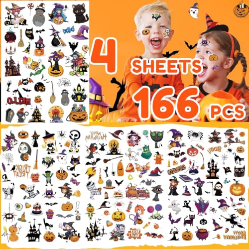166Pcs Halloween Party Favors - Cute Halloween Tattoos，Goodie Bag Stuffers, Halloween Decor Indoor, 4 Sheets Halloween Tattoos, Halloween Decorations Gifts for Party & Cosplay - image 2