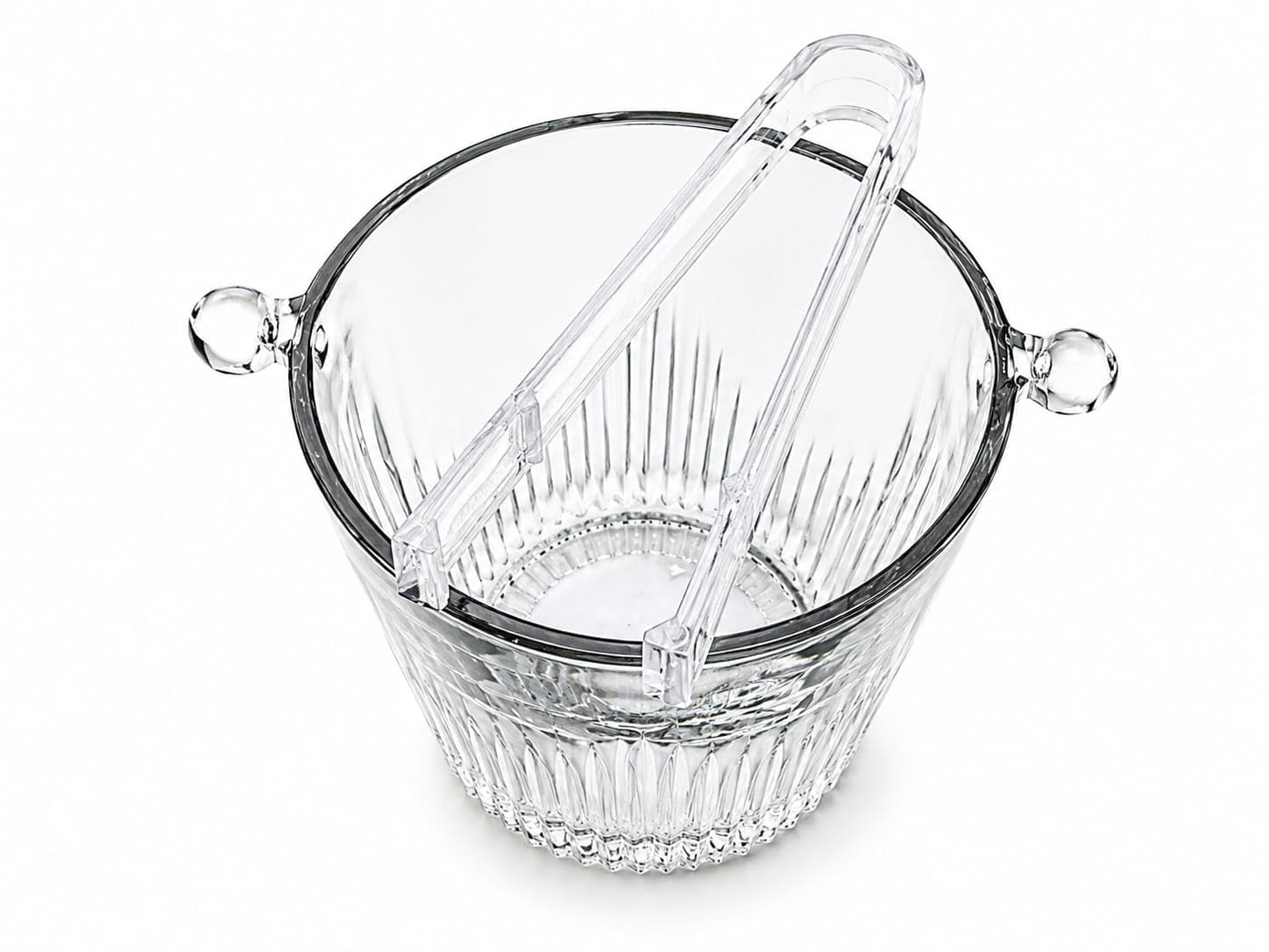 Crystal Clear Glass Ice Bucket with Tongs, Ribbed Design | Includes Ice Tongs, Ribbed Texture, Double Handles, Bar Accessory, Transparent Glass-image-27